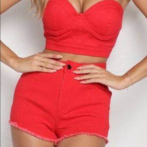 SALE High waisted red denim cut off shorts small